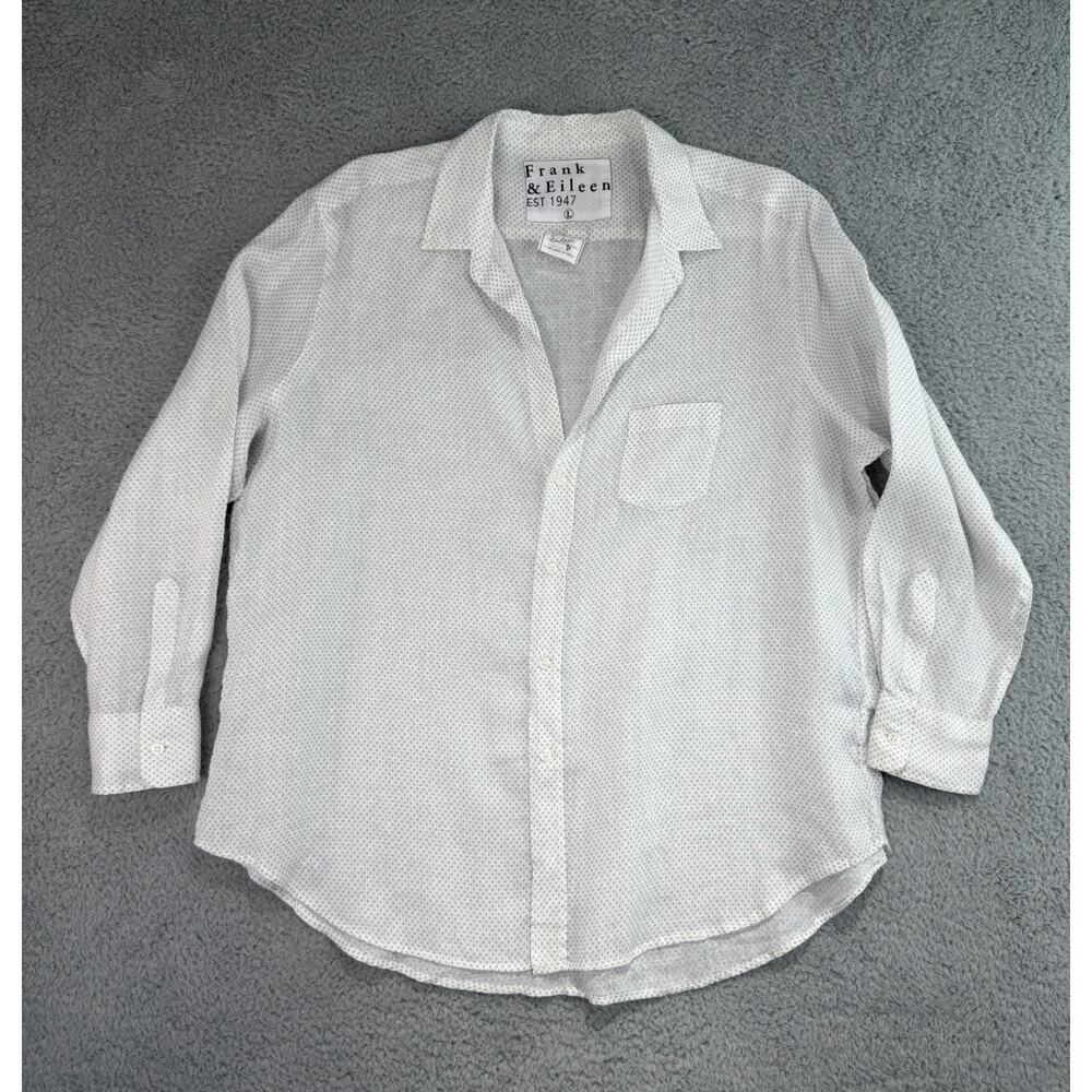 Frank & Eileen Shirt Womens Large White Eileen Linen Polka Dot Button Up Top